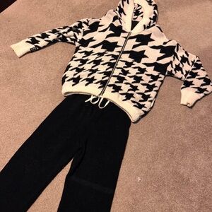 Black and White Knitted Hoodie and Pants Set